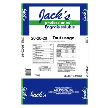 Engrais Hydrosoluble Jack's 20-20-20 - 11.34kg