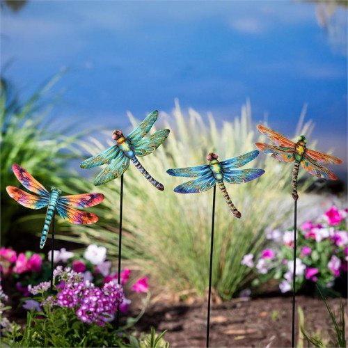 Piquet de jardin - Libellule décorative en métal 35" - assorties