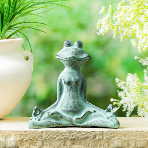 Statue de jardin - Grenouille yoga en métal vieilli