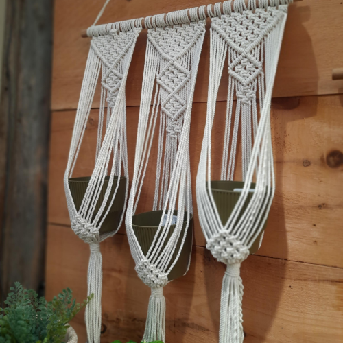 Support mural pour 3 pots - macramé