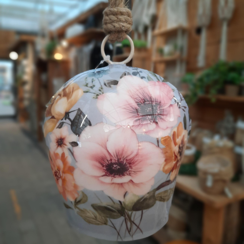 Carillon cloche en métal - fleuri