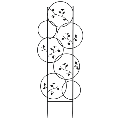 Treillis en métal 71" - Cercle et oiseaux -  Noir