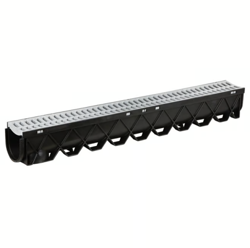 Canal de drainage 4"x5"X40" avec grille en plastique grise.